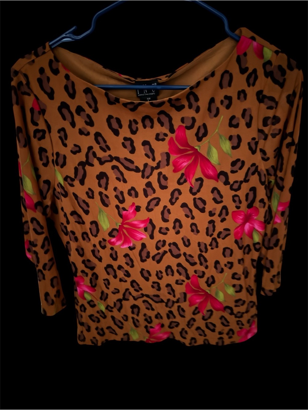 Women's Floral Leopard Print Top - Pink Flowers on Tan